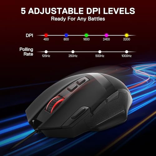 Redragon M619 RGB Gaming Maus - 12800 DPI Kabelgebundene Optische Maus mit 8 Programmierbaren Tasten & Ergonomischem Design, Software Unterstützt DIY Tastenbelegungen Bild 2