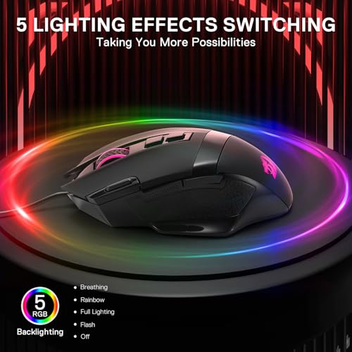 Redragon M619 RGB Gaming Maus - 12800 DPI Kabelgebundene Optische Maus mit 8 Programmierbaren Tasten & Ergonomischem Design, Software Unterstützt DIY Tastenbelegungen Bild 3