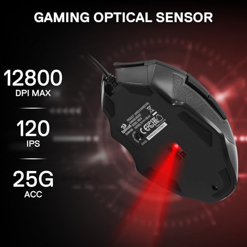 Redragon M619 RGB Gaming Maus - 12800 DPI Kabelgebundene Optische Maus mit 8 Programmierbaren Tasten & Ergonomischem Design, Software Unterstützt DIY Tastenbelegungen Bild 7