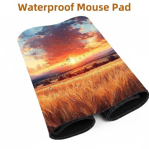 Mauspad Weizenfeld Gaming Mauspad XXL 1000x400x3mm Wasserfest Schreibtischunterlage Sonnenuntergang Genähte Kanten Antirutsch Gummibasis, Mauspad Gaming für Laptop Maus Home Decoration FSBD-1014 Bild 5