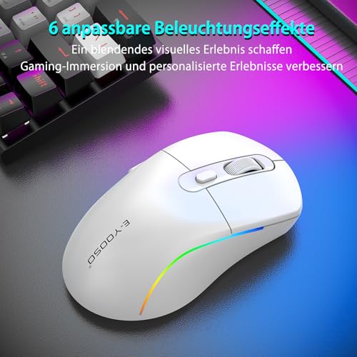 E-Yooso Gaming Maus Kabellose RGB,2.4G/USB-C/Bluetooth Maus mit 6 Programmierbare Tasten/10000DPI/7 RGB Beleuchtung,Wireless Ergonomische Maus für PC/Mac Gamer Bild 5