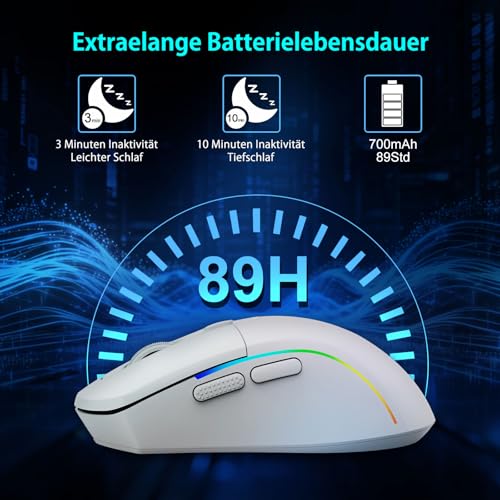 E-Yooso Gaming Maus Kabellose RGB,2.4G/USB-C/Bluetooth Maus mit 6 Programmierbare Tasten/10000DPI/7 RGB Beleuchtung,Wireless Ergonomische Maus für PC/Mac Gamer Bild 6