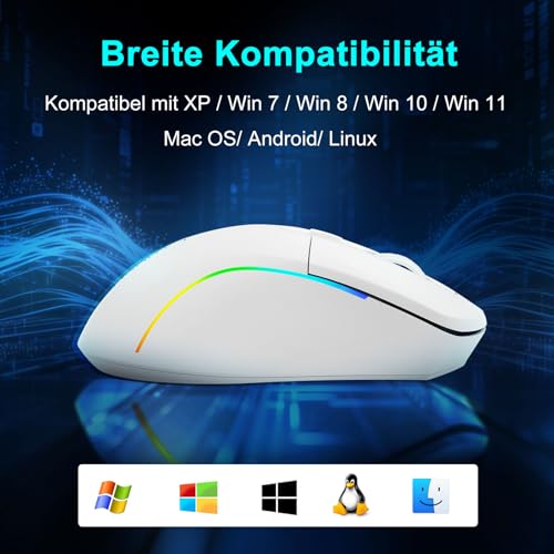 E-Yooso Gaming Maus Kabellose RGB,2.4G/USB-C/Bluetooth Maus mit 6 Programmierbare Tasten/10000DPI/7 RGB Beleuchtung,Wireless Ergonomische Maus für PC/Mac Gamer Bild 7