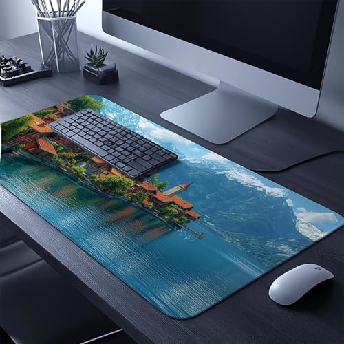 Mauspad Kleine Stadt Gaming Mauspad xxl 100 x 40 x 0.3 cm Wasserfest Schreibtischunterlage Meer Genähte Kanten Antirutsch Gummibasis,Mauspad Gaming für Laptop Maus Herbstdeko Home Decoration FSBD-0921 Bild 2