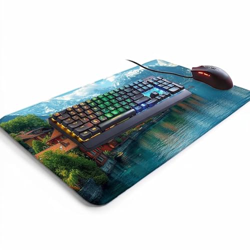 Mauspad Kleine Stadt Gaming Mauspad xxl 100 x 40 x 0.3 cm Wasserfest Schreibtischunterlage Meer Genähte Kanten Antirutsch Gummibasis,Mauspad Gaming für Laptop Maus Herbstdeko Home Decoration FSBD-0921 Bild 3