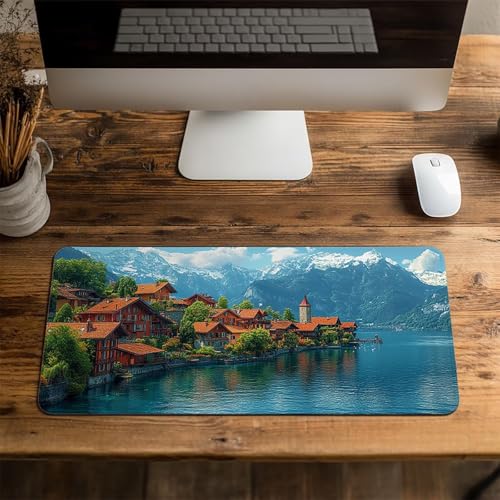 Mauspad Kleine Stadt Gaming Mauspad xxl 100 x 40 x 0.3 cm Wasserfest Schreibtischunterlage Meer Genähte Kanten Antirutsch Gummibasis,Mauspad Gaming für Laptop Maus Herbstdeko Home Decoration FSBD-0921 Bild 4