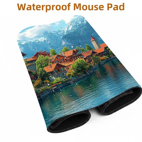 Mauspad Kleine Stadt Gaming Mauspad xxl 100 x 40 x 0.3 cm Wasserfest Schreibtischunterlage Meer Genähte Kanten Antirutsch Gummibasis,Mauspad Gaming für Laptop Maus Herbstdeko Home Decoration FSBD-0921 Bild 5