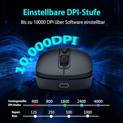 E-Yooso Gaming Maus Kabellose RGB,2.4G/USB-C/Bluetooth Maus mit 8 Programmierbare Tasten/10000DPI/7 RGB Beleuchtung,Wireless Ergonomische Maus für PC/Mac Gamer Bild 4