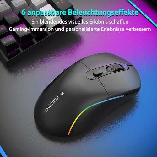 E-Yooso Gaming Maus Kabellose RGB,2.4G/USB-C/Bluetooth Maus mit 8 Programmierbare Tasten/10000DPI/7 RGB Beleuchtung,Wireless Ergonomische Maus für PC/Mac Gamer Bild 5