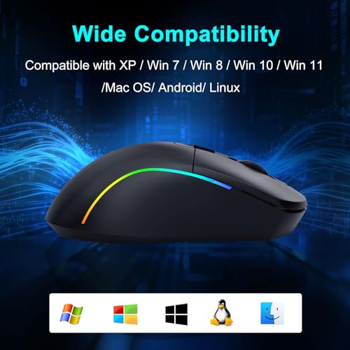 E-Yooso Gaming Maus Kabellose RGB,2.4G/USB-C/Bluetooth Maus mit 8 Programmierbare Tasten/10000DPI/7 RGB Beleuchtung,Wireless Ergonomische Maus für PC/Mac Gamer Bild 7