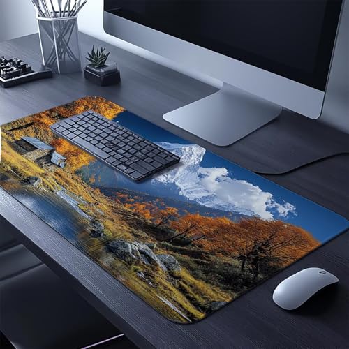Mauspad Berg Gaming Mauspad XXL 1000 x 400 x 3mm Wasserfest Schreibtischunterlage Schneeberg Genähte Kanten Antirutsch Gummibasis, Mauspad Gaming für Laptop Maus Herbstdeko Home Decoration FSBD-0211 Bild 2