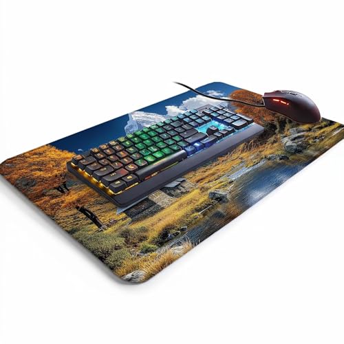 Mauspad Berg Gaming Mauspad XXL 1000 x 400 x 3mm Wasserfest Schreibtischunterlage Schneeberg Genähte Kanten Antirutsch Gummibasis, Mauspad Gaming für Laptop Maus Herbstdeko Home Decoration FSBD-0211 Bild 3