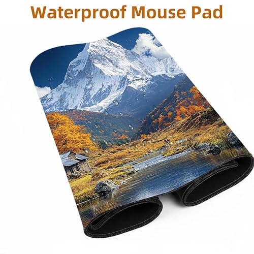 Mauspad Berg Gaming Mauspad XXL 1000 x 400 x 3mm Wasserfest Schreibtischunterlage Schneeberg Genähte Kanten Antirutsch Gummibasis, Mauspad Gaming für Laptop Maus Herbstdeko Home Decoration FSBD-0211 Bild 5