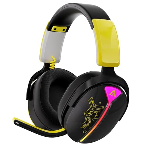 Gaming Headset Wireless, Headset mit Mikrofon für ps5 ps4, PC, Switch, Bluetooth 5.3, 7.1 Surround Sound, Extrem niedrige Latenz(<25ms), 40 Stunden, RGB Lichter, Schwarz Bild 1