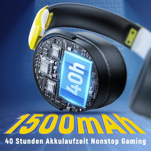 Gaming Headset Wireless, Headset mit Mikrofon für ps5 ps4, PC, Switch, Bluetooth 5.3, 7.1 Surround Sound, Extrem niedrige Latenz(<25ms), 40 Stunden, RGB Lichter, Schwarz Bild 6