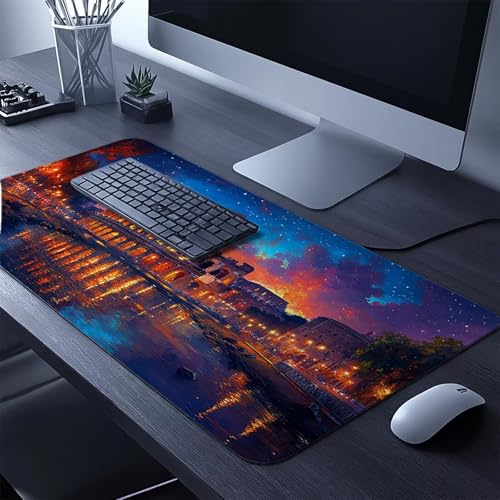 Mauspad Arena Gaming Mauspad XXL 100x40x0.3cm Wasserfest Schreibtischunterlage Sternenhimmel Genähte Kanten Antirutsch Gummibasis, Mauspad Gaming für Laptop Maus Herbstdeko Home Decoration FSBD-1142 Bild 2