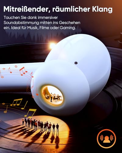ZIUTY Kabellose Bluetooth Kopfhörer 5.3, In Ear Kopfhörer mit 4 ENC Mikrofonen, 48 Std Akkulaufzeit, LED Display, HiFi Stereo Sound, IPX7 wasserdicht – Pearl Bild 4