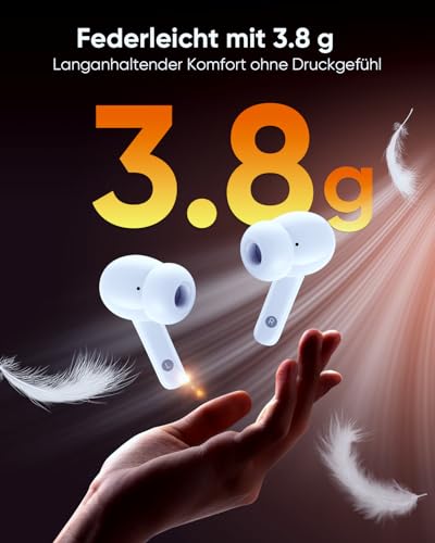 ZIUTY Kabellose Bluetooth Kopfhörer 5.3, In Ear Kopfhörer mit 4 ENC Mikrofonen, 48 Std Akkulaufzeit, LED Display, HiFi Stereo Sound, IPX7 wasserdicht – Pearl Bild 5