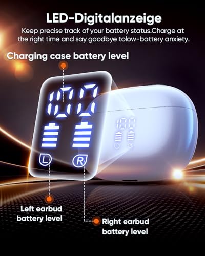 ZIUTY Kabellose Bluetooth Kopfhörer 5.3, In Ear Kopfhörer mit 4 ENC Mikrofonen, 48 Std Akkulaufzeit, LED Display, HiFi Stereo Sound, IPX7 wasserdicht – Pearl Bild 6