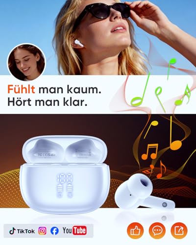 ZIUTY Kabellose Bluetooth Kopfhörer 5.3, In Ear Kopfhörer mit 4 ENC Mikrofonen, 48 Std Akkulaufzeit, LED Display, HiFi Stereo Sound, IPX7 wasserdicht – Pearl Bild 7