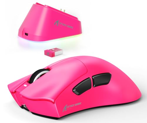 ATTACK SHARK V3PRO Kabellose Gaming-Maus mit Magnet-Ladedock, PixArt PAW3311 Sensor, bis 25000 DPI, BT/2.4Ghz/Kabel, 100M Klicks, 500mAh, 65g Ultraleicht für Win11/Xbox/PS/Mac -Brombeerrot Bild 1
