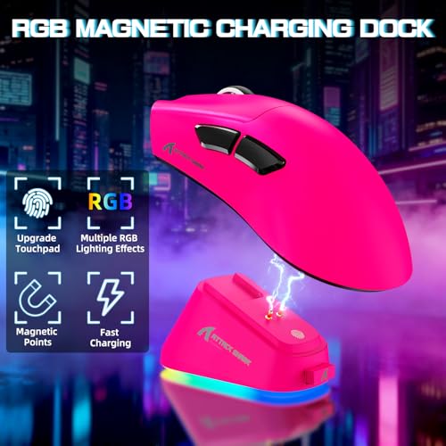 ATTACK SHARK V3PRO Kabellose Gaming-Maus mit Magnet-Ladedock, PixArt PAW3311 Sensor, bis 25000 DPI, BT/2.4Ghz/Kabel, 100M Klicks, 500mAh, 65g Ultraleicht für Win11/Xbox/PS/Mac -Brombeerrot Bild 3