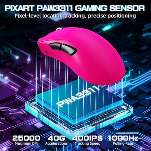 ATTACK SHARK V3PRO Kabellose Gaming-Maus mit Magnet-Ladedock, PixArt PAW3311 Sensor, bis 25000 DPI, BT/2.4Ghz/Kabel, 100M Klicks, 500mAh, 65g Ultraleicht für Win11/Xbox/PS/Mac -Brombeerrot Bild 4