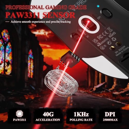 MAMBASNAKE x Attack Shark V3PRO Kabellose Gaming-Maus mit Magnetischer Ladestation, PAW3311-Sensor, BT/2,4 GHz/USB-C, 62g Leicht, 500 mAh Akku, 25,000 DPI Lightspeed Gamer Office- für PC/Mac–Schwarz Bild 3