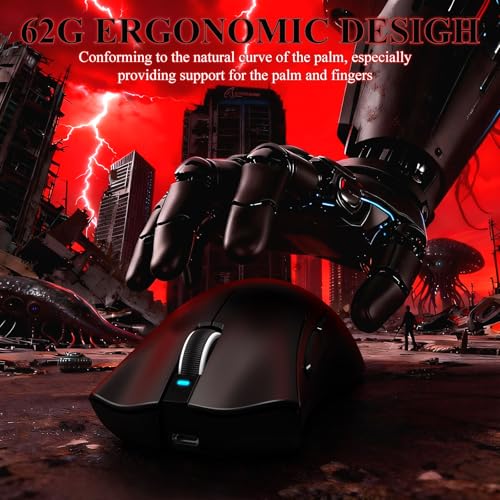 MAMBASNAKE x Attack Shark V3PRO Kabellose Gaming-Maus mit Magnetischer Ladestation, PAW3311-Sensor, BT/2,4 GHz/USB-C, 62g Leicht, 500 mAh Akku, 25,000 DPI Lightspeed Gamer Office- für PC/Mac–Schwarz Bild 4