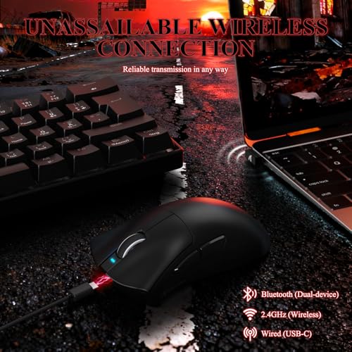 MAMBASNAKE x Attack Shark V3PRO Kabellose Gaming-Maus mit Magnetischer Ladestation, PAW3311-Sensor, BT/2,4 GHz/USB-C, 62g Leicht, 500 mAh Akku, 25,000 DPI Lightspeed Gamer Office- für PC/Mac–Schwarz Bild 6