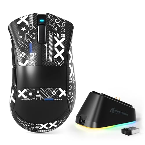 MAMBASNAKE x Attack Shark V3PRO Kabellose Gaming-Maus mit Magnetischer Ladestation,PAW3311-Sensor, BT/2,4 GHz/USB-C,62g Leicht, 500 mAh, 25,000 DPI Lightspeed Gamer Office für PC/Mac–Schwarz mit Tape Bild 1