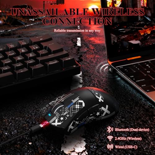 MAMBASNAKE x Attack Shark V3PRO Kabellose Gaming-Maus mit Magnetischer Ladestation,PAW3311-Sensor, BT/2,4 GHz/USB-C,62g Leicht, 500 mAh, 25,000 DPI Lightspeed Gamer Office für PC/Mac–Schwarz mit Tape Bild 6