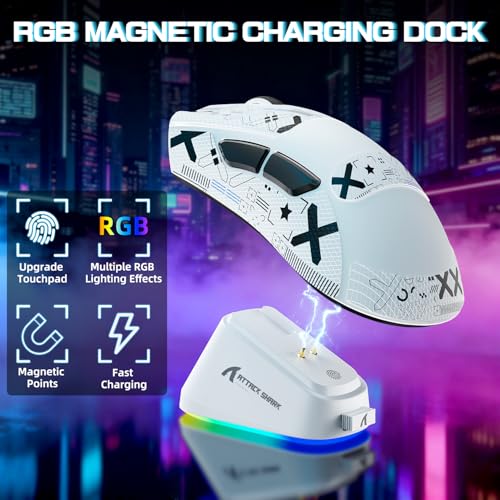 ATTACK SHARK V3PRO Kabellose Gaming-Maus mit Magnet-Ladedock, PixArt PAW3311 Sensor, bis 25000 DPI, BT/2.4Ghz/Kabel, 100M Klicks, 500mAh, 65g Ultraleicht für PC/Xbox/PS/Mac -Weiß & Band Bild 3