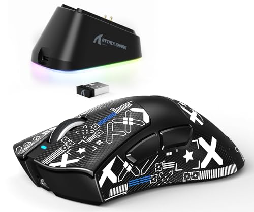 ATTACK SHARK V3PRO Kabellose Gaming-Maus mit Magnet-Ladedock, PixArt PAW3311 Sensor, bis 25000 DPI, BT/2.4Ghz/Kabel, 100M Klicks, 500mAh, 65g Ultraleicht für PC/Xbox/PS/Mac -Schwarz & Band Bild 1