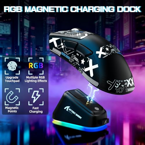 ATTACK SHARK V3PRO Kabellose Gaming-Maus mit Magnet-Ladedock, PixArt PAW3311 Sensor, bis 25000 DPI, BT/2.4Ghz/Kabel, 100M Klicks, 500mAh, 65g Ultraleicht für PC/Xbox/PS/Mac -Schwarz & Band Bild 3