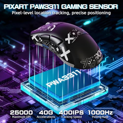 ATTACK SHARK V3PRO Kabellose Gaming-Maus mit Magnet-Ladedock, PixArt PAW3311 Sensor, bis 25000 DPI, BT/2.4Ghz/Kabel, 100M Klicks, 500mAh, 65g Ultraleicht für PC/Xbox/PS/Mac -Schwarz & Band Bild 4