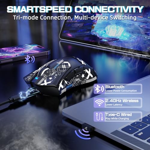 ATTACK SHARK V3PRO Kabellose Gaming-Maus mit Magnet-Ladedock, PixArt PAW3311 Sensor, bis 25000 DPI, BT/2.4Ghz/Kabel, 100M Klicks, 500mAh, 65g Ultraleicht für PC/Xbox/PS/Mac -Schwarz & Band Bild 6