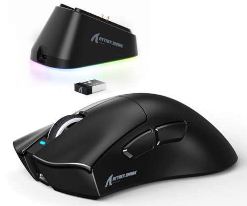 ATTACK SHARK V3PRO Kabellose Gaming-Maus mit Magnet-Ladedock, PixArt PAW3311 Sensor, bis 25000 DPI, BT/2.4Ghz/Kabel, 100M Klicks, 500mAh, 65g Ultraleicht für Win11/Xbox/PS/Mac -Schwarz Bild 1