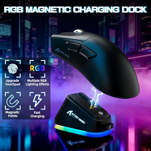 ATTACK SHARK V3PRO Kabellose Gaming-Maus mit Magnet-Ladedock, PixArt PAW3311 Sensor, bis 25000 DPI, BT/2.4Ghz/Kabel, 100M Klicks, 500mAh, 65g Ultraleicht für Win11/Xbox/PS/Mac -Schwarz Bild 3