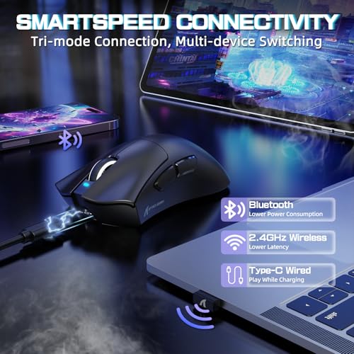 ATTACK SHARK V3PRO Kabellose Gaming-Maus mit Magnet-Ladedock, PixArt PAW3311 Sensor, bis 25000 DPI, BT/2.4Ghz/Kabel, 100M Klicks, 500mAh, 65g Ultraleicht für Win11/Xbox/PS/Mac -Schwarz Bild 6