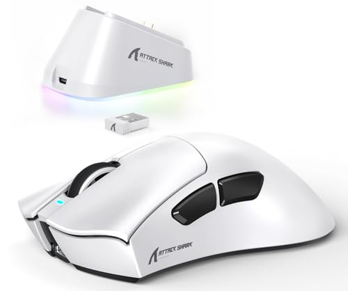 ATTACK SHARK V3PRO Kabellose Gaming-Maus mit Magnet-Ladedock, PixArt PAW3311 Sensor, bis 25000 DPI, BT/2.4Ghz/Kabel, 100M Klicks, 500mAh, 65g Ultraleicht für Win11/Xbox/PS/Mac -Weiß Bild 1