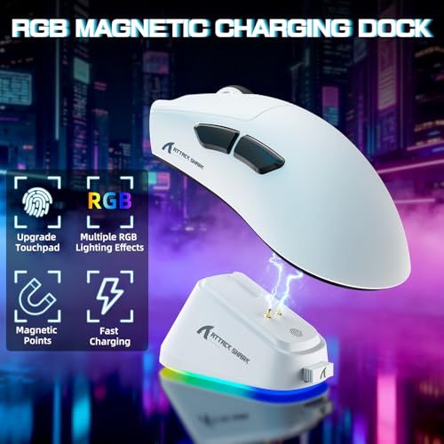 ATTACK SHARK V3PRO Kabellose Gaming-Maus mit Magnet-Ladedock, PixArt PAW3311 Sensor, bis 25000 DPI, BT/2.4Ghz/Kabel, 100M Klicks, 500mAh, 65g Ultraleicht für Win11/Xbox/PS/Mac -Weiß Bild 3