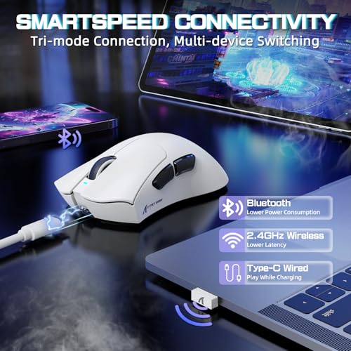 ATTACK SHARK V3PRO Kabellose Gaming-Maus mit Magnet-Ladedock, PixArt PAW3311 Sensor, bis 25000 DPI, BT/2.4Ghz/Kabel, 100M Klicks, 500mAh, 65g Ultraleicht für Win11/Xbox/PS/Mac -Weiß Bild 6