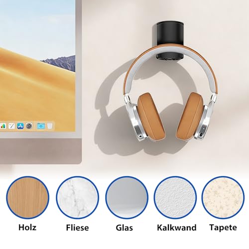 2 Stück Headset Halterung Faltbare,Headset ständer kopfhörer Halterung mit Starkem Klebeband und Silikon Pad Selbstklebend kopfhörerhalter für Airpods Max, Gaming Zubehör(Schwarz) Bild 6