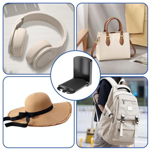 2 Stück Headset Halterung Faltbare,Headset ständer kopfhörer Halterung mit Starkem Klebeband und Silikon Pad Selbstklebend kopfhörerhalter für Airpods Max, Gaming Zubehör(Schwarz) Bild 7