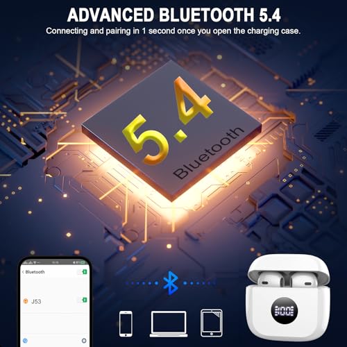 Jxrev Wireless Earbuds, Bluetooth 5.4 Kopfhörer Deep Stereo In Ear Ohrhörer mit ENC Noise Cancelling Mikrofone, 40H Wiedergabe Ohrstöpsel mit Mini-Hülle, IP7 Wasserdichtes Headset mit LED-Display Bild 2