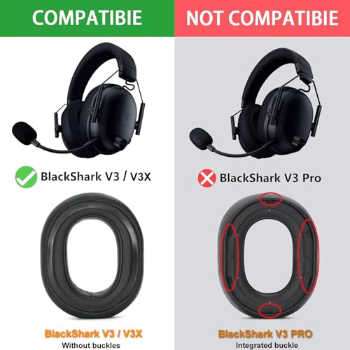 BlackShark V3 Kühlgel-Ohrpolster und Mikrofon-Schaumstoff-Ersatz-Ohrpolster, kompatibel mit Razer BlackShark V3 / V3X Wireless ANC Gaming-Headset (nicht passend für Razer BlackShark V3 Pro) Bild 3