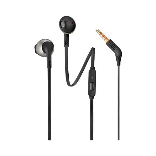 JBL Tune 205 Kopfhörer mit Kabel und Mikrofon, flaches Kabel, Einhandbedienung, ergonomisch, weiche Hülle, 3,5 mm Klinke, Pure Bass Sound, Schwarz Bild 1