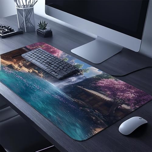 Mauspad Wasserfall Gaming Mauspad xxl 1000x400x3mm Wasserfest Schreibtischunterlage Architektur Genähte Kanten Antirutsch Gummibasis,Mauspad Gaming für Laptop Maus Herbstdeko Home Decoration FSBD-2143 Bild 2