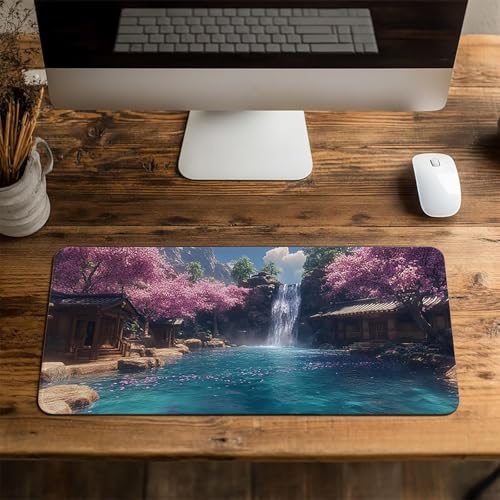 Mauspad Wasserfall Gaming Mauspad xxl 1000x400x3mm Wasserfest Schreibtischunterlage Architektur Genähte Kanten Antirutsch Gummibasis,Mauspad Gaming für Laptop Maus Herbstdeko Home Decoration FSBD-2143 Bild 4